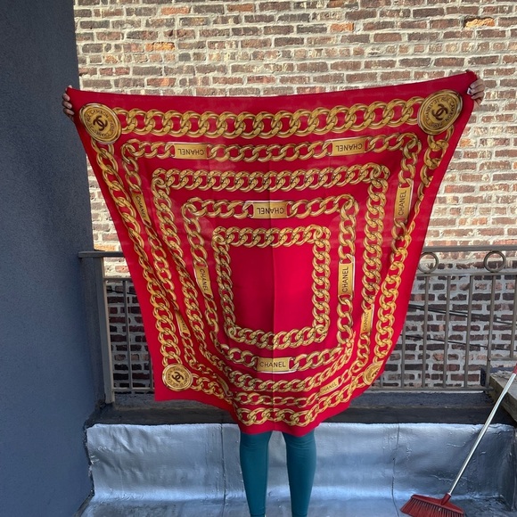 Huge Chanel Vintage silk scarf - chain link design - w/ authenticity certificate - Picture 3 of 7